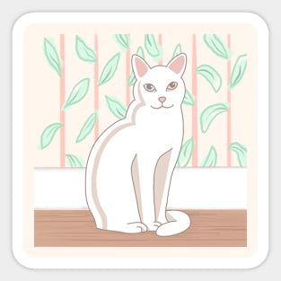 White Cat with Vintage Wallpaper Sticker
